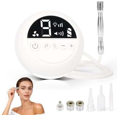 Pro Cordless Microdermabrasion Machine, Beauty Star Portable Facial Pore Vacuum Tool for Blackhead Removal, Glowing Skin, 3 Diamond Tips & 9-Setting Suction, Home and Salon Use