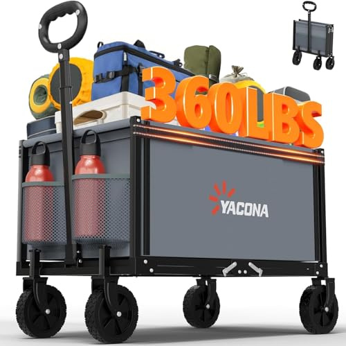 Carrito 3 en 1 Plegable, Carrito Ligero de 163.3 Kg con Ruedas Todo Terreno, Carretilla para Alimentos, Camping, Playa, Jardín y Deporte (Gris)