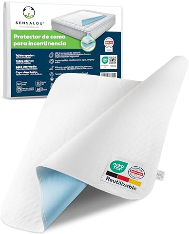 Sensalou Empapador Cama Impermeable 90x200 cm - Protector Colchón Lavable | Absorbente Reutilizable para Incontinencia de Adultos y Mayores. Funda de Cama Individual para Sudor y Líquidos.