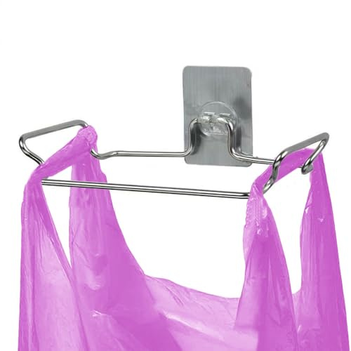 Junvaia Wandmontiert Müllsackhalter für Müllbeutel und Tüten, Müllsackständer mit Klebefolie aus Edelstahl, Müllsackhalter für Schranktüren und Schränke, Plastiktütenhalter unter der Spüle