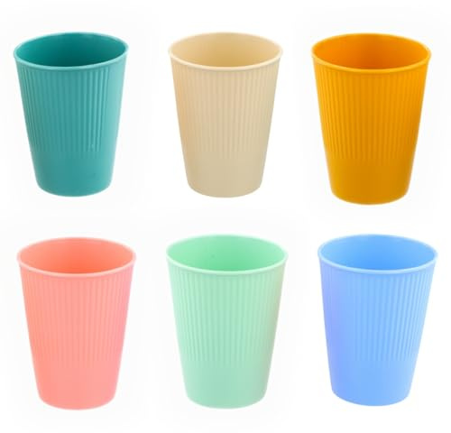 Kaiyzo 6 Pezzi Bicchieri Plastica Rigida Lavabili e Colorati 400ml Riutilizzabili e Infrangibili Tazza Bambini Bicchiere da Acqua Impilabile per Acqua Latte Tè Caffè 6 Colori