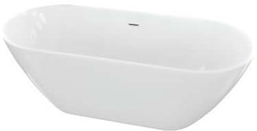 LAVITA Freistehende Badewanne Irun 1600 Acryl 160x73x58 cm Badewannen Oval Form Moderne Acryl-Wanne Freistehend 262 L Antimikrobielle Beschichtung Weiß Glanz
