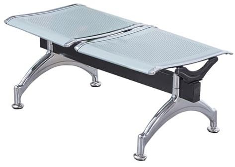 LIKANGLONGJU 2-Sitzer Wartezimmer Stühle, Sitzbank Lobbystühle mit Metallgitter, Einfach zu Montieren, für Den Innen und Außenbereich Geeignet(Silver)