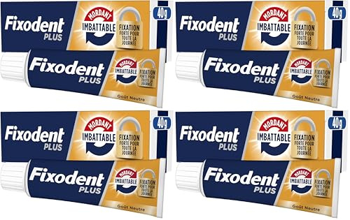 Fixodent Plus Mordant Imbattable Crème Adhésive pour prothèses Totales & Partielles 40gm (Lot de 4)