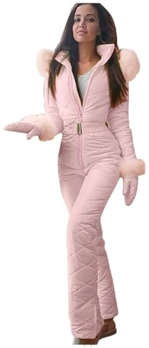 Ansenesna Skianzug Damen Einteiler Schneeanzug Damen Warm Thermo Skianzüge Für Frauen Overall Mit Kapuze Schneeanzüge Einteilig Winter Skioverall Onesie Elegant Ski Anzug Jumpsuit Schneeoverall
