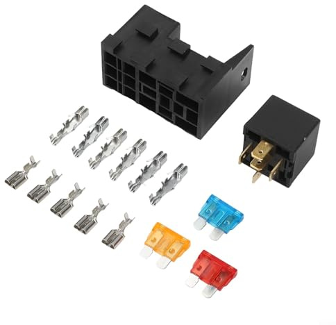 Caja de relés de fusibles, bloque de relé de fusibles de 4 ranuras resistente al desgaste con enchufe de fusibles de 3 cuchillas para uso en automóviles, barcos, marinas, caravanas, remolques