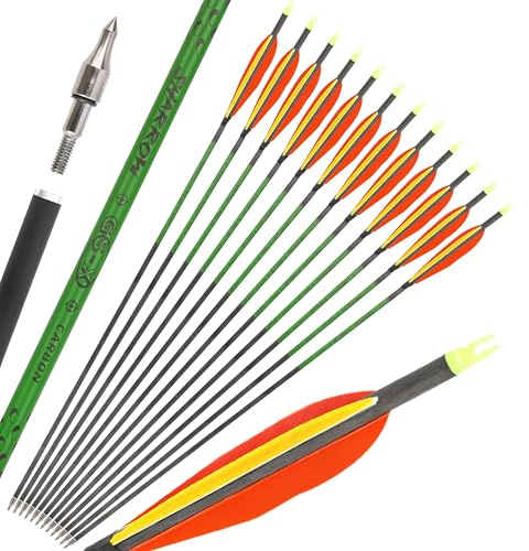 Poearcus Flecha de Carbono Puro para Tiro con Arco de 31,5 Pulgadas Flecha de Tiro con Arco de 300-800 Spine para Arco Compuesto, Arco recurvo y Arco Largo (6, 2 Naranjas 1 Amarilla, 800 Spine)
