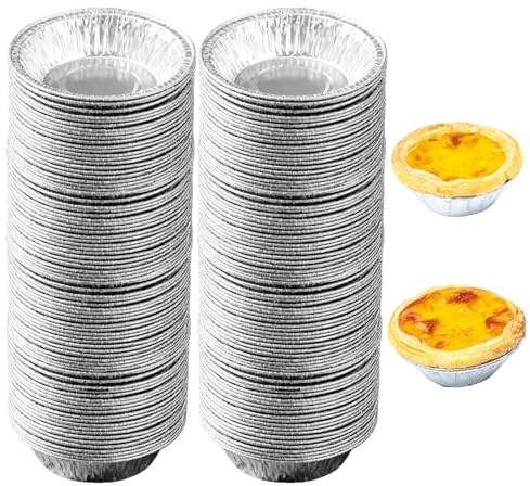 YFANITI Tarta desechable de papel de aluminio, paquete de 200 mini moldes para tartas, moldes para hornear mini pasteles personales, moldes redondos pequeños de papel de aluminio