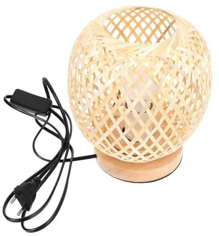 Healeved Lampada da Tavolo in Bambù Intrecciato Fatta a Mano Luce da Comodino in Stile Giapponese Lampada da Scrivania Rustica per Camera da Letto e Soggiorno Luce Confortevole Non