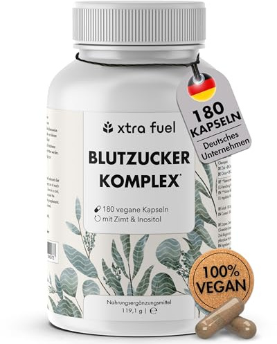 Blutzucker Komplex - 180 Kapseln hochdosiert - mit Chrom, Ceylon-Zimt, Myo-Inositol, Olivenblatt und Zink - zur Unterstützung des Blutzuckerspiegels - vegan & laborgeprüft | + Myo-Inositol, Olivenblatt - zur Unterstützung des Blutzuckerspiegels - vegan & laborgeprüft