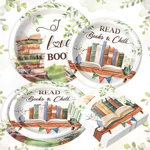 Book Story Party Supplies Books Club Plates Napkins | Book Party Supplies Decorations for Books Lover Fans for 10 Guest