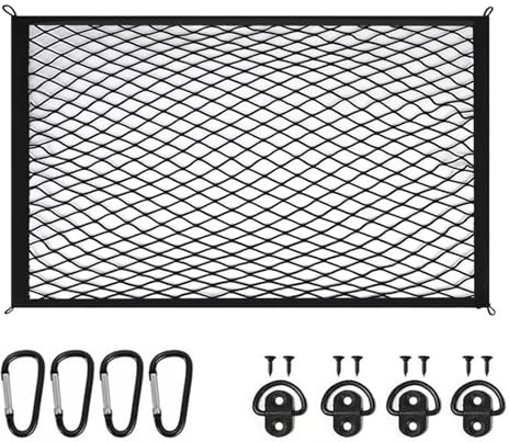 Red para maletero de coche, red para equipaje de coche 80 x 60 cm, se extiende a 160 x 140 cm, red universal súper elástica para coche, organizador de maletero con ganchos de fijación de anillo en D