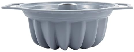 Molde de silicona para tartas con mango de acero inoxidable, molde para hornear savarin estriado para pasteles, pan, gelatina, horno, microondas, lavavajillas, 12.7 x 10.2 x 4 pulgadas (gris)