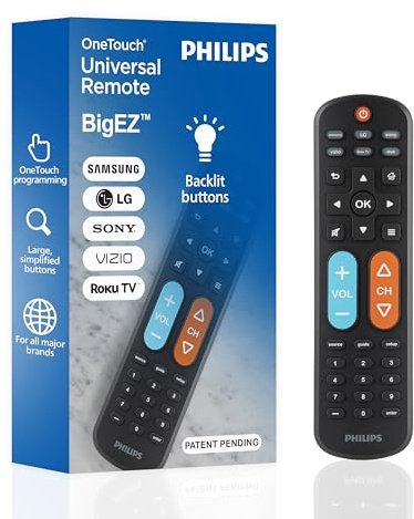 Philips BigEZ OneTouch – Télécommande Universelle à Gros Boutons pour Personnes âgées, Facile à Utiliser, télécommande de Rechange pour Samsung, LG, Sony, Vizio, Roku TV, Boutons rétroéclairés, 2