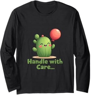 Carino Sorridente Cactus Holding Rosso Palloncino Illustrazione Maglia a Manica