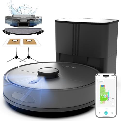 Robot Vacuum Cleaner with Mop,6000Pa Robotic Vacuum with Mapping,Self-Emptying Station for 90-Days Hands-Free Cleaning,LiDAR Navigation ,No-Go Zone,Self-Charging,Wi-Fi/App/Alexa,Hard Floors/Carpet