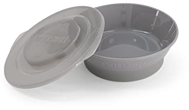 Twistshake Ciotola Bambini con Coperchio Ermetico | Piatto Svezzamento 6+ Mesi | Contenitore Pappa | Scodella Allenamento Cibo Neonati | Senza BPA | Ciotolina Prima Infanzia | Grigio