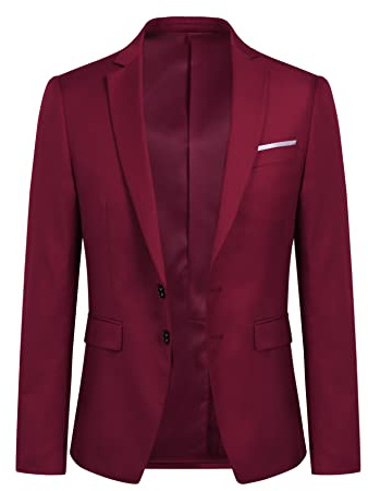 YOUTHUP Blazers de Hombre Slim Fit Elegante Formal Chaqueta de Traje y Americana para Hombre, Vino Rojo, XXL