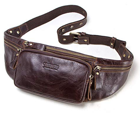 Contacts Gürteltaschen Männer Herren Echtes Leder Tasche Hüfttasche Bauchtasche Multifunktionale Hüfttasche mit Reißverschluss Geeignet (Kaffee3)