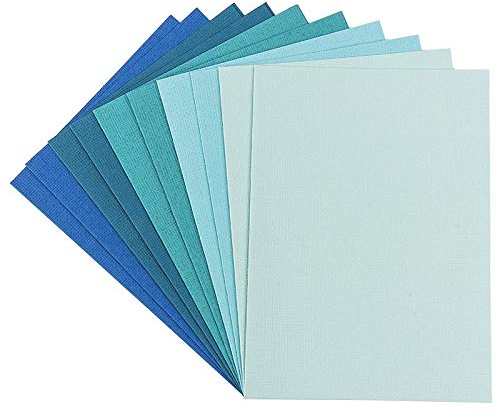Ideen mit Herz Grußkarten-Set | 10 farbige Karten & 10 weiße Umschläge | Leinen-Optik | bunt | ideal für liebe Glückwünsche zum Geburtstag, Hochzeit, uvm. (Mint-/Blautöne, Din B6 | 16,5 x 11,5 cm)