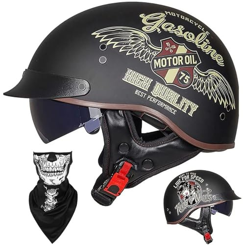 EBAYIN Casque Moto Demi Casque Bol Brain - Cap RéTro Harley Jet Casque Certifié ECE Cruiser Chopper Scooter Pilote Casque Lunettes IntéGréEs Unisexe Casque à DéGagement Rapide,H-L=（59~60cm）