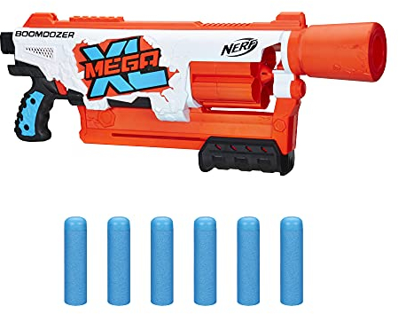 NERF Mega XL Boom Dozer Blaster With 6-Dart Rotating Drum, Whistler Darts, and Pump Action