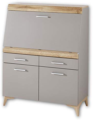 Stella Trading SECRET Sekretär Schreibtisch Kommode in Basalt, Eiche Altholz Optik - platzsparender Computertisch Schrank mit Schubladen - 98 x 124 x 42 cm (B/H/T)