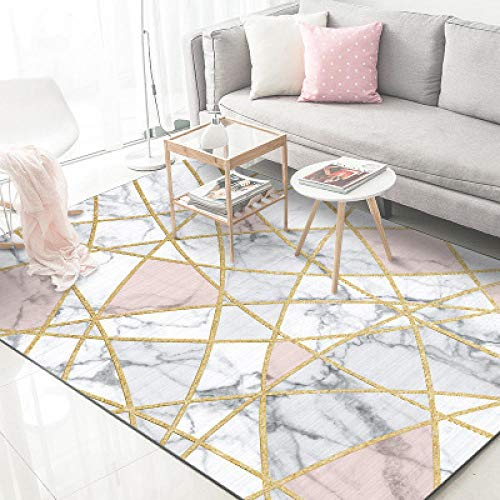 SRTJURFG Teppich Wohnzimmerteppich Kurzflor Teppich Goldene Linien des rosa weißen Marmors rutschfest Waschbar Einfach zu Säubern 80x120CM (2ft7 x3ft11)