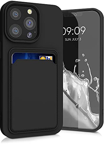 kwmobile Handyhülle für Apple iPhone 13 Pro Hülle mit Kartenfach - TPU Case - Kabelloses Laden - Schutzhülle Cover in Schwarz