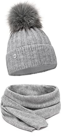 ELIMELI Winter Mütze Damenmütze mit Fell-Bommel - warme Damen Bommelmütze Strickmütze - Wintermütze mit Kunstfell Bommel - Slouch Strick Beanie Made in EU