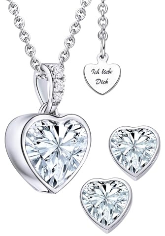 Schmuck Set Damen Silber 925 Herz Schmuckset 3tlg Kette Ohrringe Set Halskette Ich Liebe Dich Damenschmuck Silberschmuck Geburtstag Hochzeitstag Jahrestag Geschenke Frauen Freundin Sie Geschenkidee