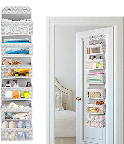 Organiseur suspendu avec 6 poches transparentes - Rangement suspendu avec 2 crochets - Organiseur d'armoire - Système de rangement pour porte, salle de bain, chambre d'enfant, salon, chambre à coucher