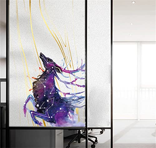 Fensterfolie blickdicht selbsthaftend,3D Fensterfolie sichtschutz glasfolie, Tier Hirsch,Einfache entfernung wiederverwendbar,Statisch haftend anti-UV für badzimmer matt(90cmx200cm)