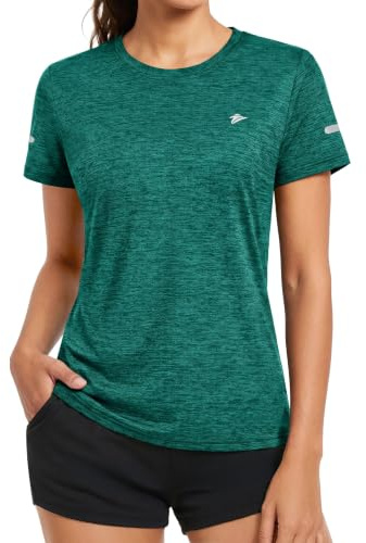 KEFITEVD Sportshirt Damen Kurzarm Atmungsaktiv Melange Sport Funktionsshirt | Weiches Stretch Material, Regular Fit, Perfekt Für Aerobic, Klettern, Trekking, Angeln, Yoga, Laufen, Wandern