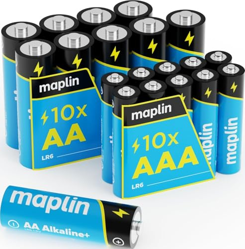 Maplin 10 batterie alcaline AA LR6 / 10 x AAA LR03 1,5 V (tripla A) 7 anni di durata di conservazione ad alte prestazioni