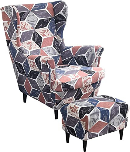 AQIGR 2 Teilig Ohrensessel Überzug Mit Ottomane Schonbezug Stretch Sessel Überwürfe Ohrensesselbezüge Bezug Sesselhusse Tiger Stuhlbezug (Color : #3)