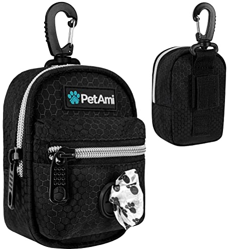PetAmi Dog Poop Bag Holder for Leash, Dog Pet Waste Bag Dispenser For Poop With Clip For Doggie Puppy Walking Accessories Travel Camping, Dog Treat Pouch Supplies Must Have With Doggy Bag Roll, Black