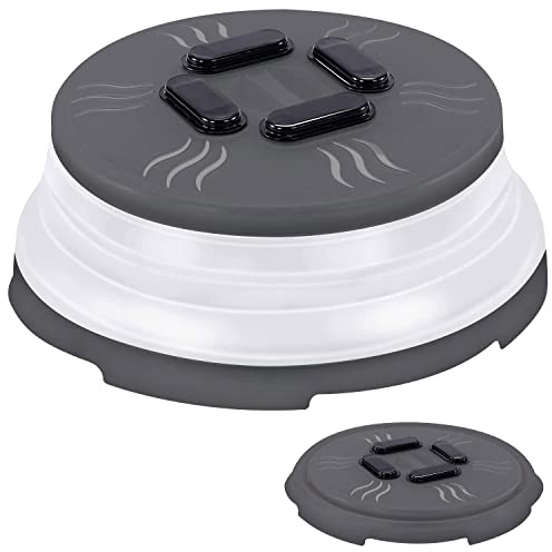 Hover Cover Collapsible Magnetic Splatter Cover, 10-Inch Clear BPA-Free Food Lid Vented Plate Guard with Steam Vents, Anti-Splash Microwave Lid, Dishwasher Safe Space-Saving Magnetic Storage, Charcoal
