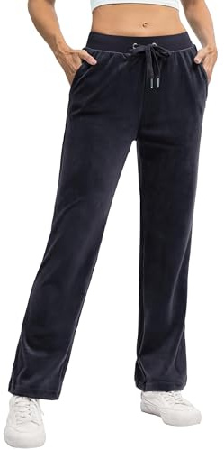 TACVASEN Women's Walking Trousers Casual Lounge Trousers Velour Sweatpants Ladies Workout Athletic Jogger Trousers Pockets Black