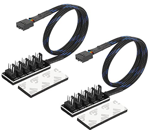 CERRXIAN 4-poliger PWM PC-Hub, 5-Wege-Splitter, PC-CPU-Kühlung, 4-polig/3-poliger Lüfter, Netzkabel, Hub, Splitter-Adapter für Desktop-Computer, Kühlgehäuse-Lüfter, 1 bis 5-Wege-Lüfter, 30 cm, 2 Stück