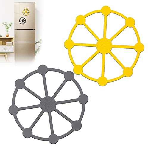 BTYYIHEX Magnetic Silicone Trivet Mat, 2-Pack Round Yellow Silicone Trivets for Hot Pots and Pans, Double-Sided Black & Red, 7 inch