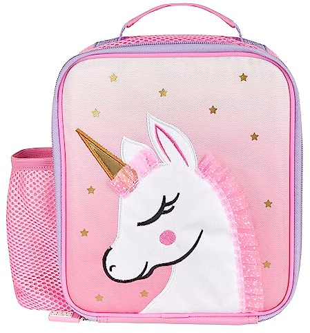 Polar Gear Unicorn Insulated Lunch Bag - 600D Polyester, Side Mesh Pocket, Carry Handle - Food Safe Reusable Thermal Cooler Keeps Food Warm/Cold for School, Snacks, Picnics - Pink Unicorn Design