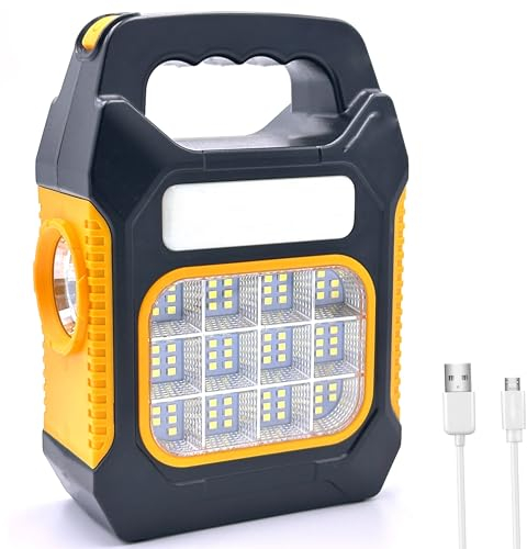 SANDA Lampara Linterna LED Recargable Solar Portátil con Asa y Cable: Iluminación Frontal y Lateral, Luz, Farol Foco Solar Multifunción Camping Acampada Taller