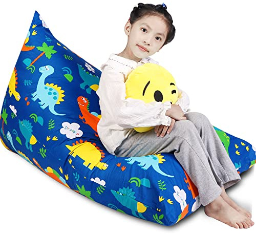 FanChose Kids Bean Bag Cover Only, Stuffed Animal Bean Bag Storage, Large Bean Bag Chair for Teens, 132cm * 79cm Beanbag Chair Cover Without Filling, Inflatable Soft Toy Storage, Blue Dinosaur