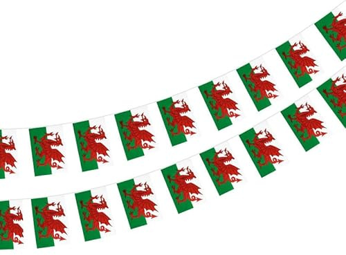 Bandera Gales 40 unidades bandera Gales, guirnalda Gales 11.4M, banderines Gales, bandera 14 x 21 cm para Decoraciones de Bares