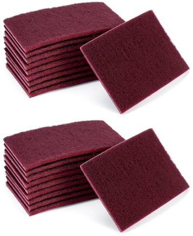 QWORK Scuff Pad Cleaning Pads - 20 Pack, 6 x 9, 7447 Polishing Pads, Aluminum Oxide Hand Pads, Fine Grade, for Automotive Surface Cleaning, Paint Primer, Maroon