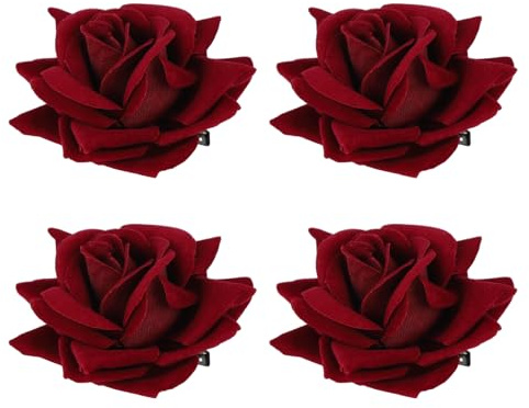 Burgunder Rose Haarspangen 4 Gothic Rot Rosen Haarspangen Blume Haarnadel Haarklammer Rosen-Pin-Brosche Tänzerin Hochzeitdeko Karneval Fasching Halloween