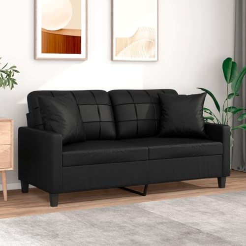LAPOOH 2-Sitzer-Sofa mit Zierkissen Schwarz 140 cm Kunstleder, Sofas & Couches, Sofa Wohnzimmer, Sofa Für Jugendzimmer, Relaxsofa, Sofa Für Schlafzimmer, Polstersofa 3200803