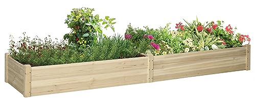 Outsunny Letto per Orto Rialzato, Fioriera con Fondo Aperto 244x61,5x27cm | da Esterno, Legno di Abete, 2 Sezioni Interne Separate, Cassone per Orto a Terra in Legno