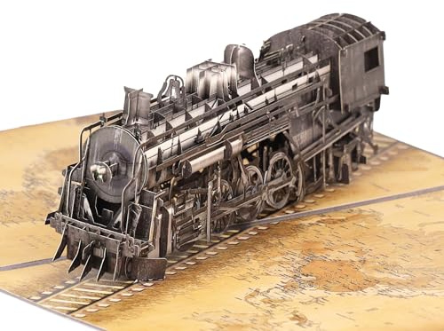 Steam Train 3D Pop Up Birthday Card for Men, Vintage Steam Train Design, Handmade Birthday Card, Ideal Gift for Father's Day, Birthday for Dad, Grandad, Husband, Men, Boyfriend, Adults; 6 x 8